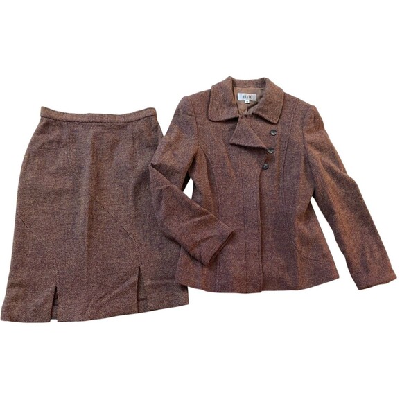 Vintage Eitie Women’s Wool Blend Skirt Suit Set Blazer Jacket Brown EU 38 US 6-8 - Picture 1 of 16